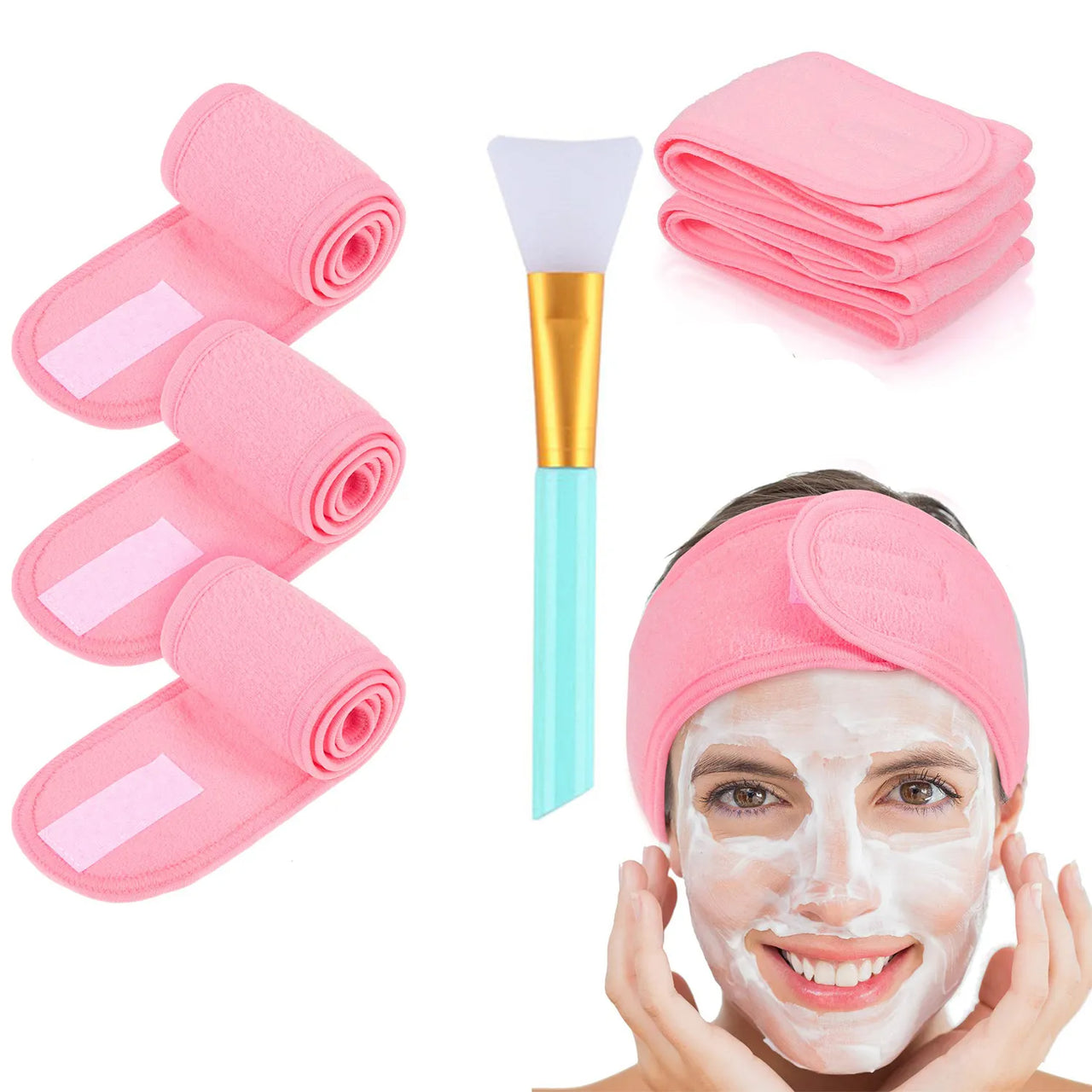 3pcs Adjustable Facial Headband with 1 Mask Brush