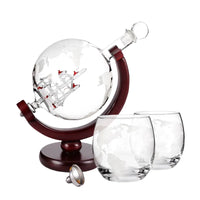 Thumbnail for Whiskey Decanter Set - Etched Globe Design with Wood Stand & 2 Glasses